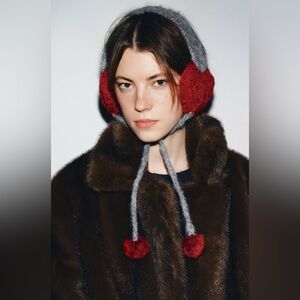 Zara ♥️♥️♥️Gray and Red Knit Earmuffs Size M NWT